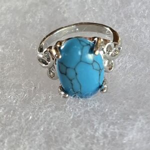 TURQUOISE  BLUE HOWLITE POLISHED CABECHON NEW FASHIONISTA SIZE 5 RING